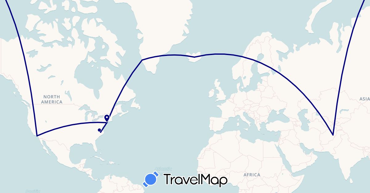TravelMap itinerary: driving in Afghanistan, Greenland, Iceland, United States (Asia, Europe, North America)
